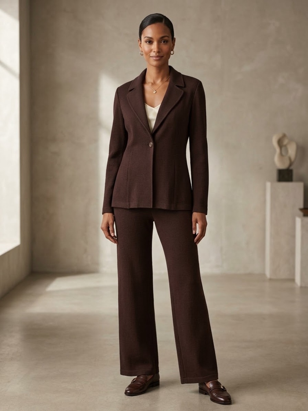 St. John Collection Chocolate Brown Women's Two Piece Pant Suit Size 10